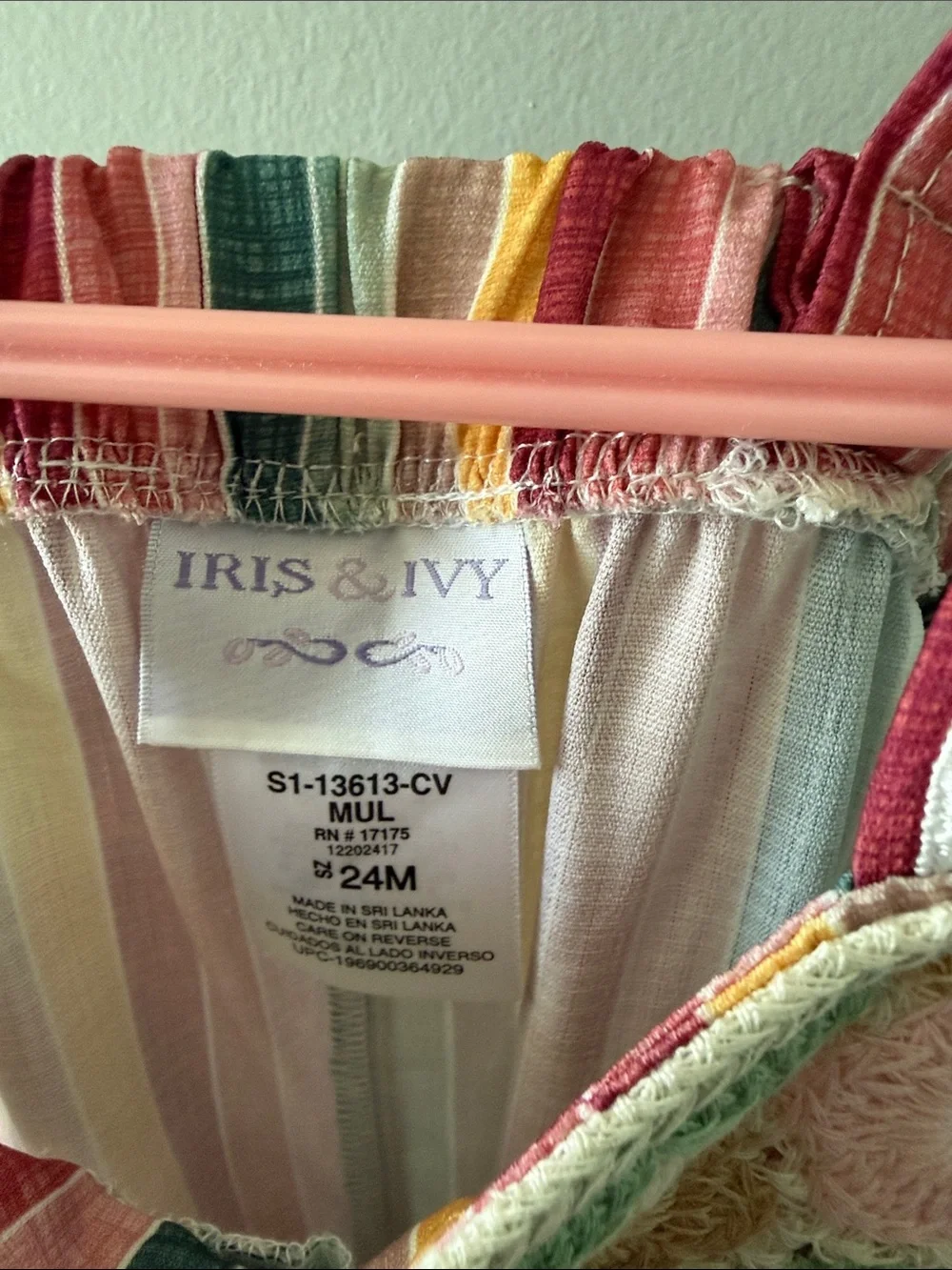 Iris & Ivy Striped Crochet-Trim Toddler Romper in rainbow stripes boho 24m NWT